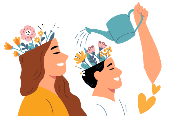 hombre mujer pensando flores